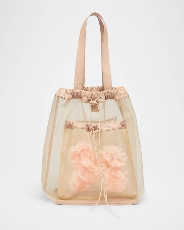 Sheer Stuffed Carnation Pocket Tote Bag